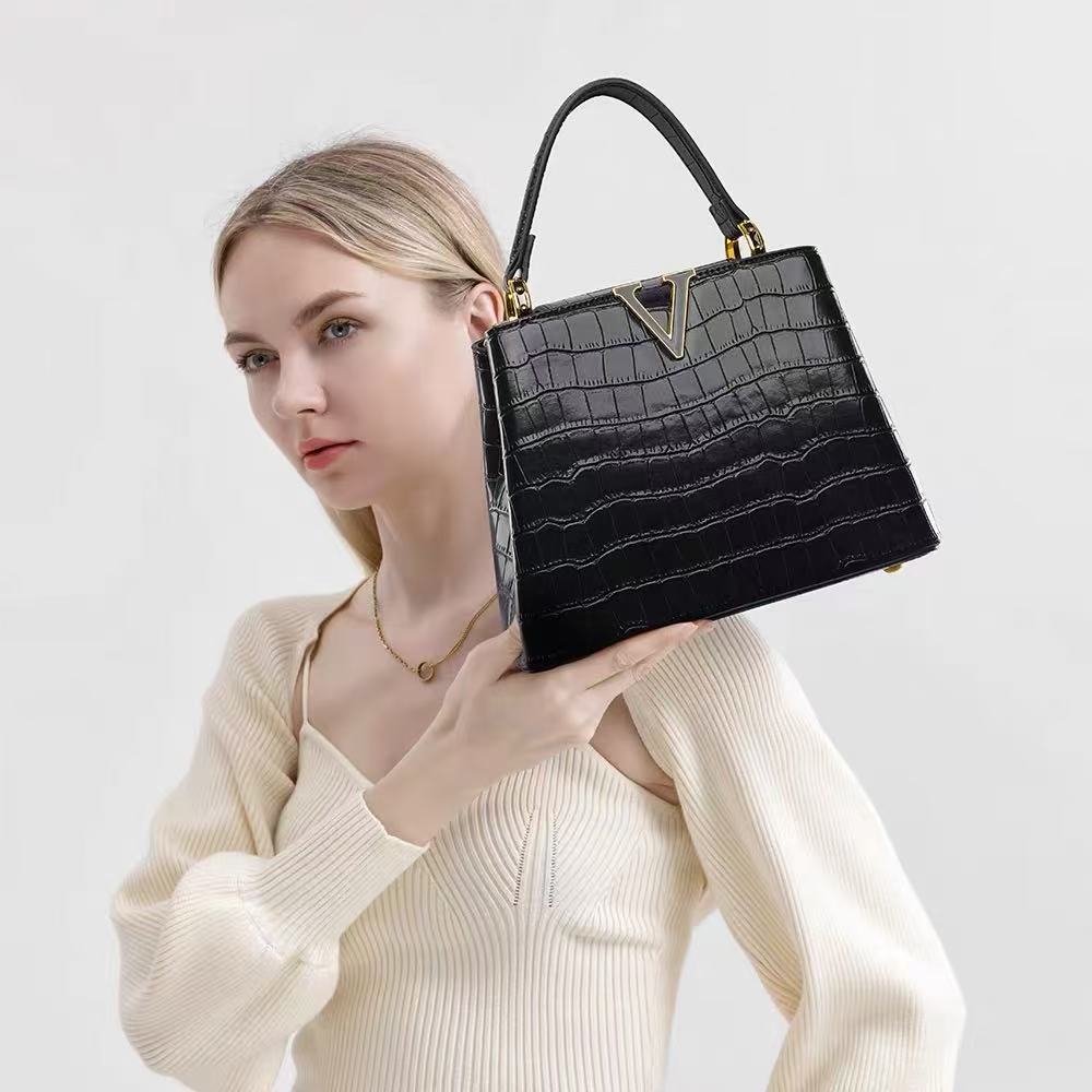 Zavilux Statement Black Croc-Effect Handbag