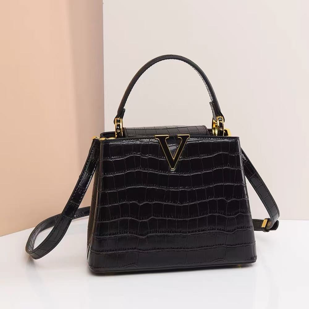 Zavilux Statement Black Croc-Effect Handbag
