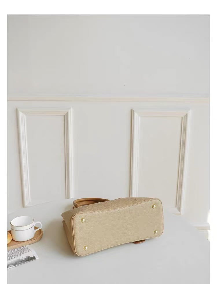 Zavilux Classic Beige Leather Tote Bag