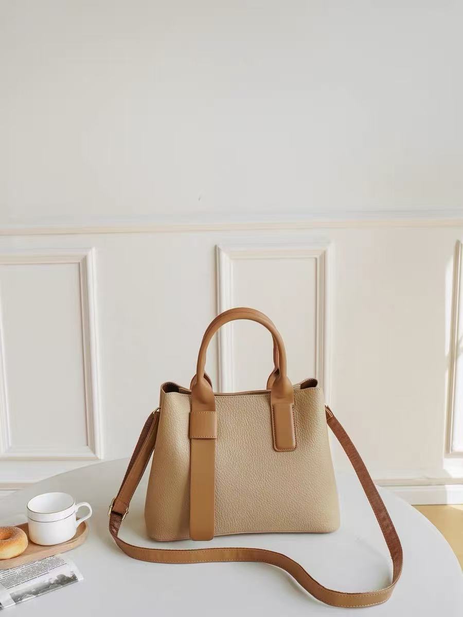 Zavilux Classic Beige Leather Tote Bag