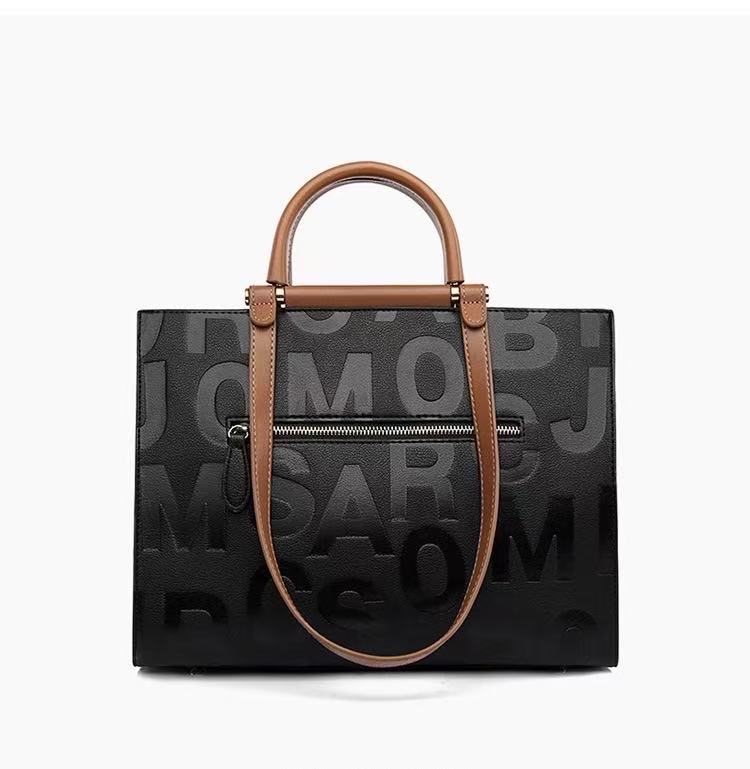 Zavilux Chic Black Letter Tote with Cognac Handles