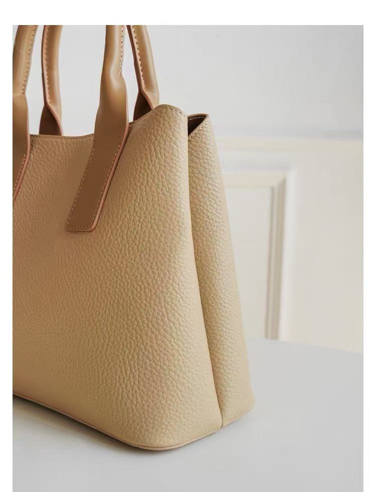 Zavilux Classic Beige Leather Tote Bag
