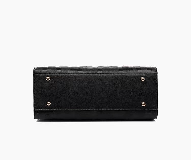 Zavilux Chic Black Letter Tote with Cognac Handles