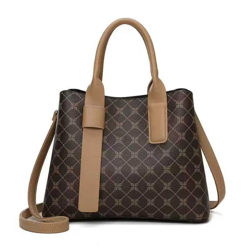 Zavilux Brown Monogram Print Handbag