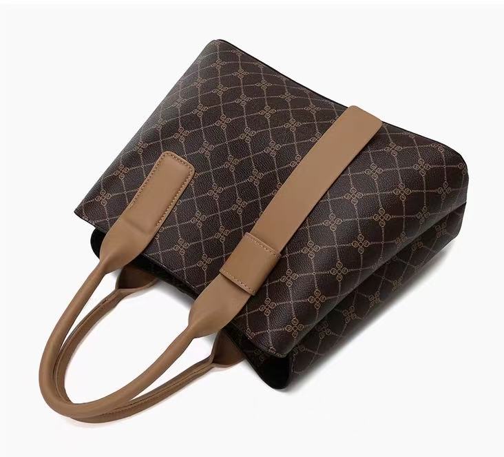 Zavilux Brown Monogram Print Handbag