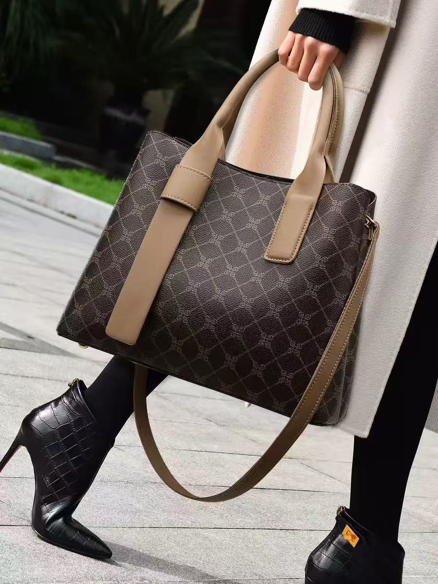 Zavilux Brown Monogram Print Handbag