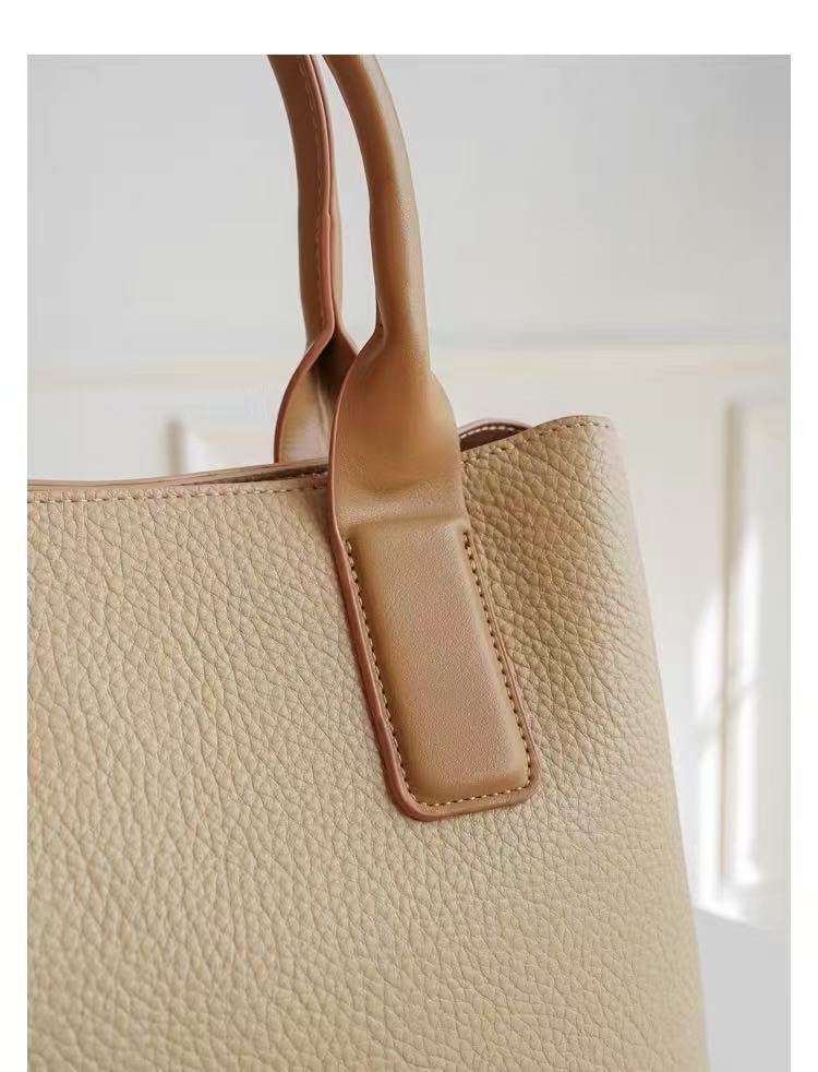 Zavilux Classic Beige Leather Tote Bag