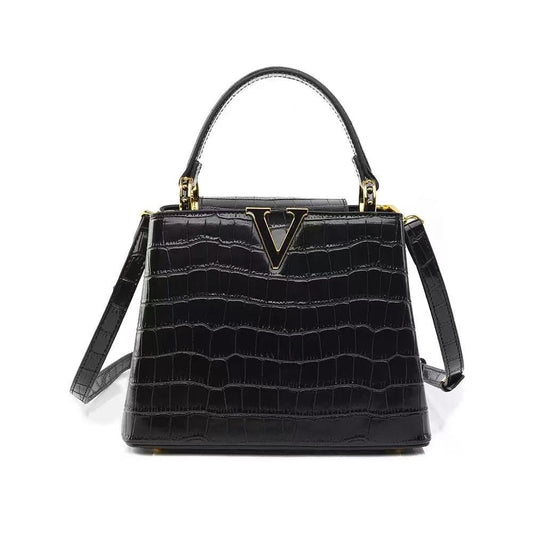 Zavilux Statement Black Croc-Effect Handbag
