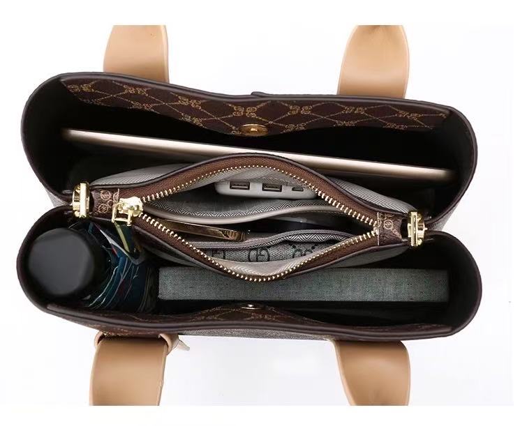 Zavilux Brown Monogram Print Handbag