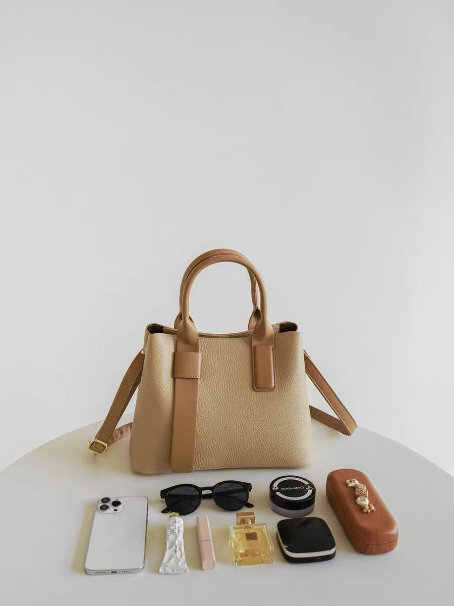 Zavilux Classic Beige Leather Tote Bag