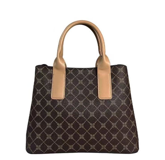 Zavilux Brown Monogram Print Handbag
