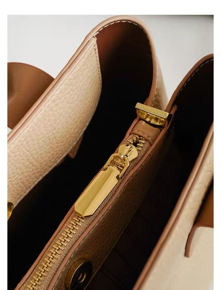 Zavilux Classic Beige Leather Tote Bag