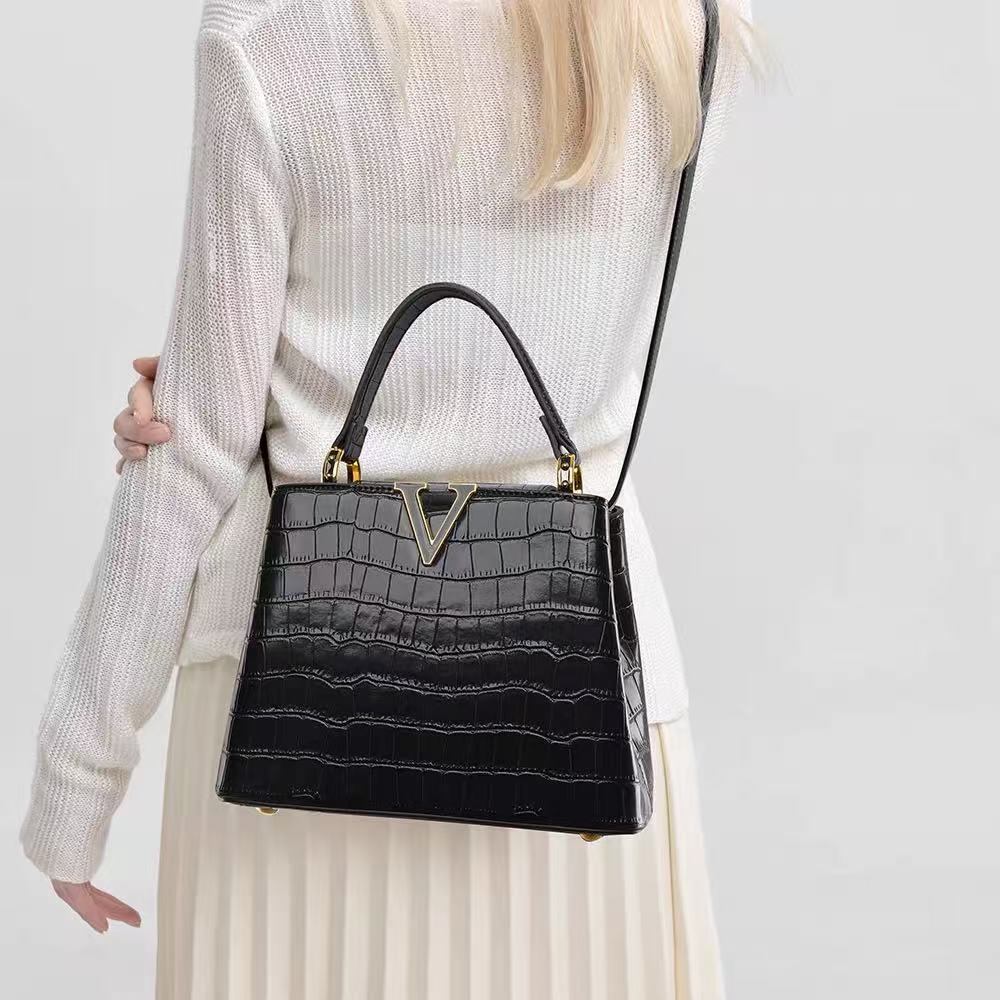 Zavilux Statement Black Croc-Effect Handbag