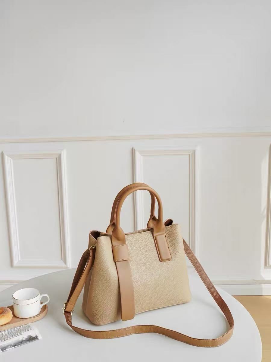 Zavilux Classic Beige Leather Tote Bag