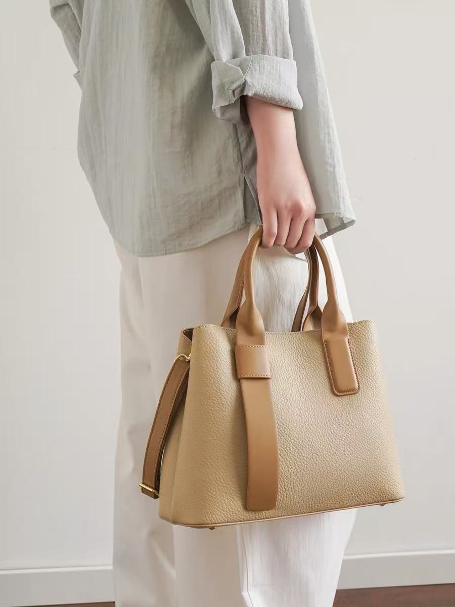 Zavilux Classic Beige Leather Tote Bag