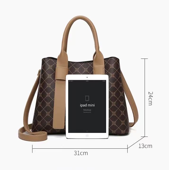 Zavilux Brown Monogram Print Handbag