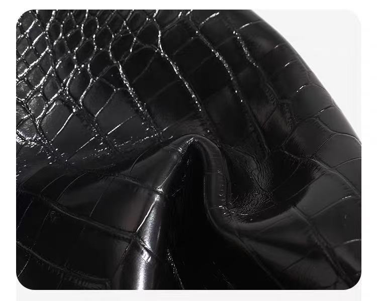 Zavilux The Luxe Black Crocodile-Embossed Top-Handle Bag