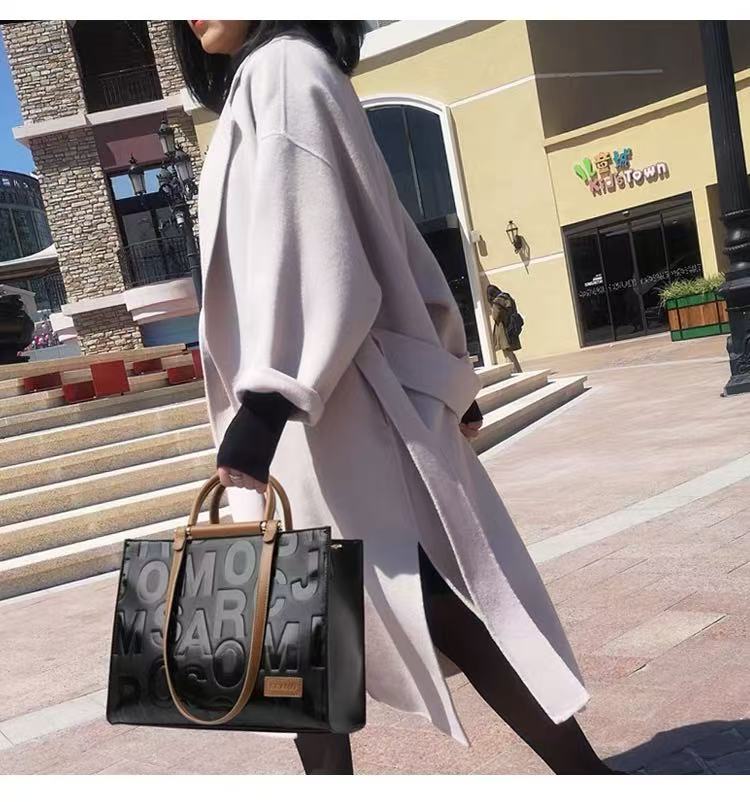 Zavilux Chic Black Letter Tote with Cognac Handles