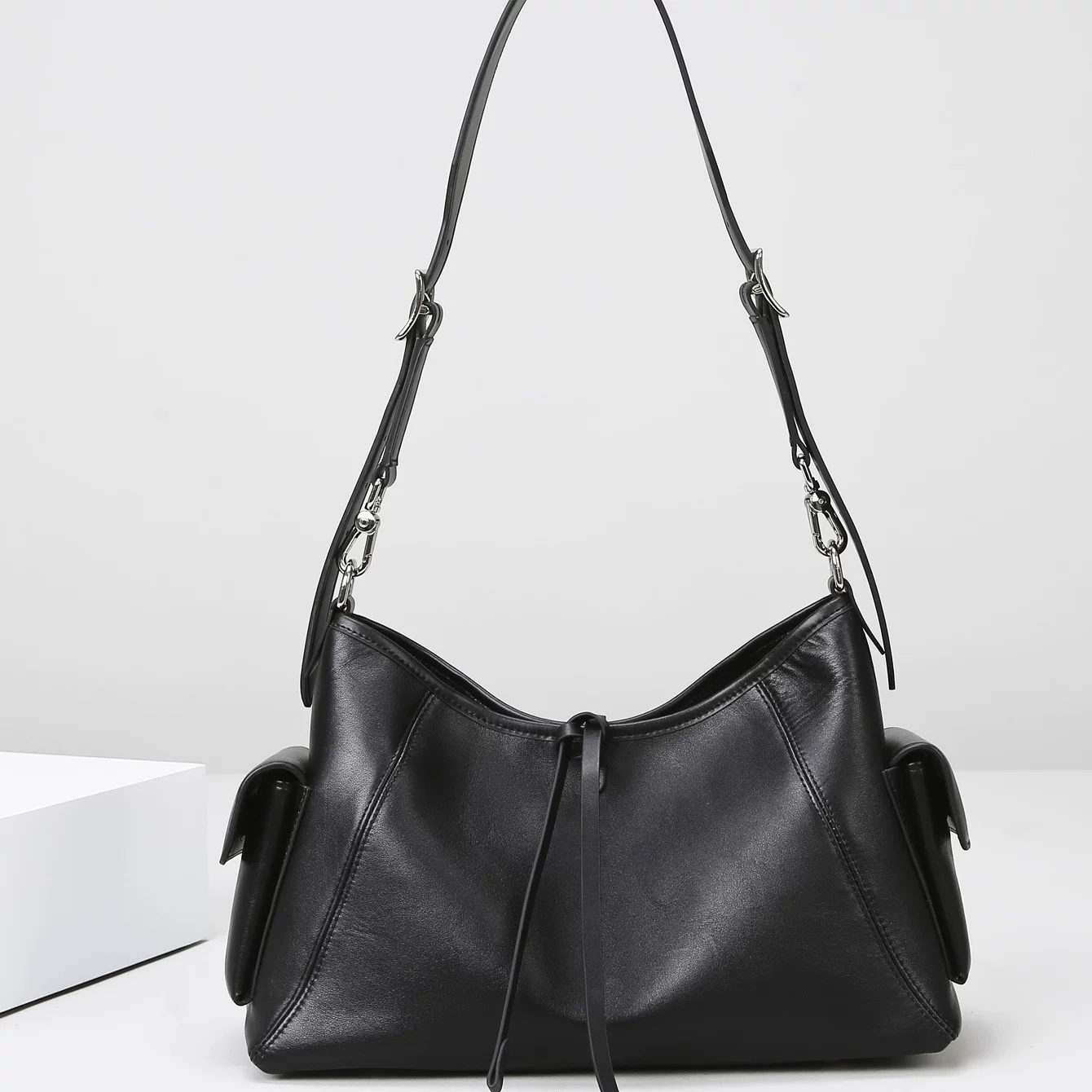 zavilux The Modern Black Shoulder Bag with Pocket Detail