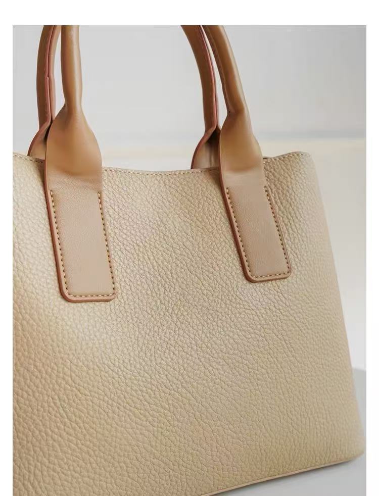 Zavilux Classic Beige Leather Tote Bag