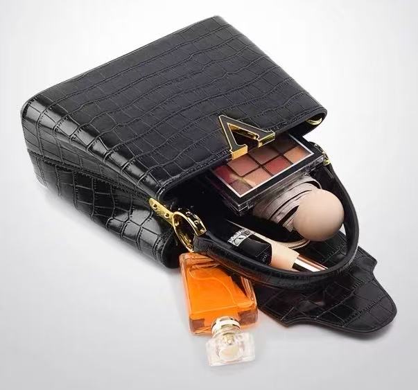 Zavilux Statement Black Croc-Effect Handbag