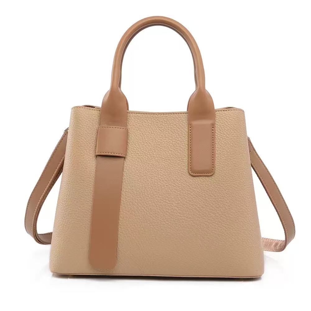 Zavilux Classic Beige Leather Tote Bag