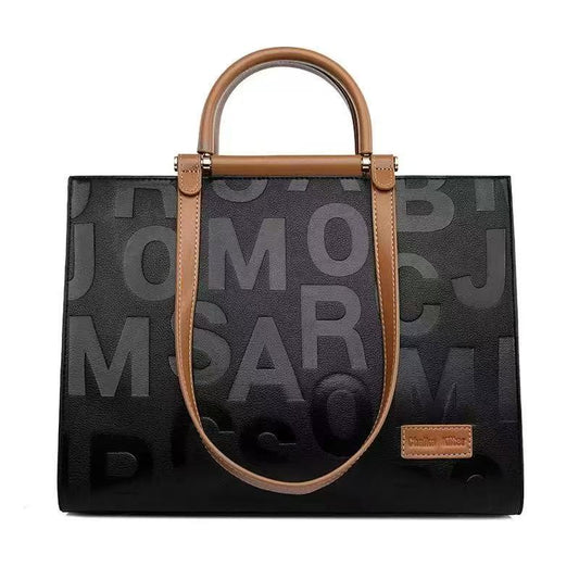 Zavilux Chic Black Letter Tote with Cognac Handles